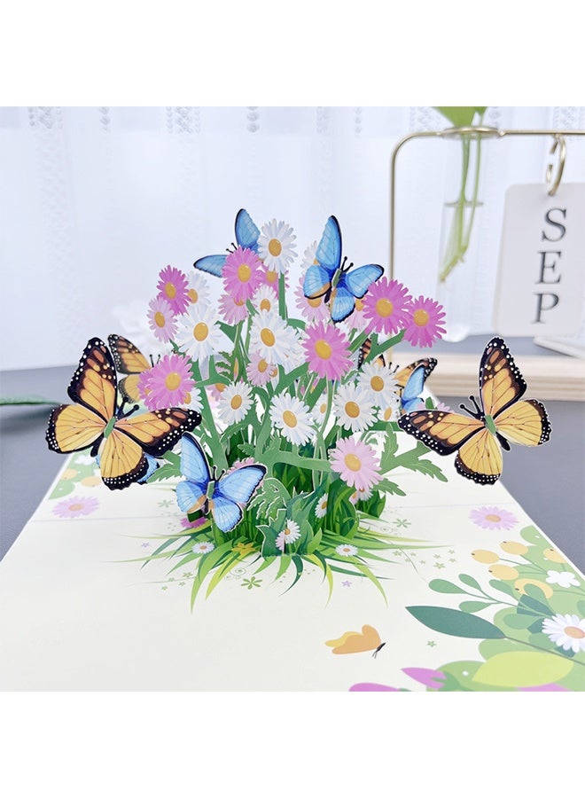 بطاقة ثلاثية الأبعاد منبثقة للفراشة والأقحوان مع ظرف وعلامة ملاحظة تهنئة بمناسبة الذكرى السعيدة أو عيد الميلاد للنساء - Image 4